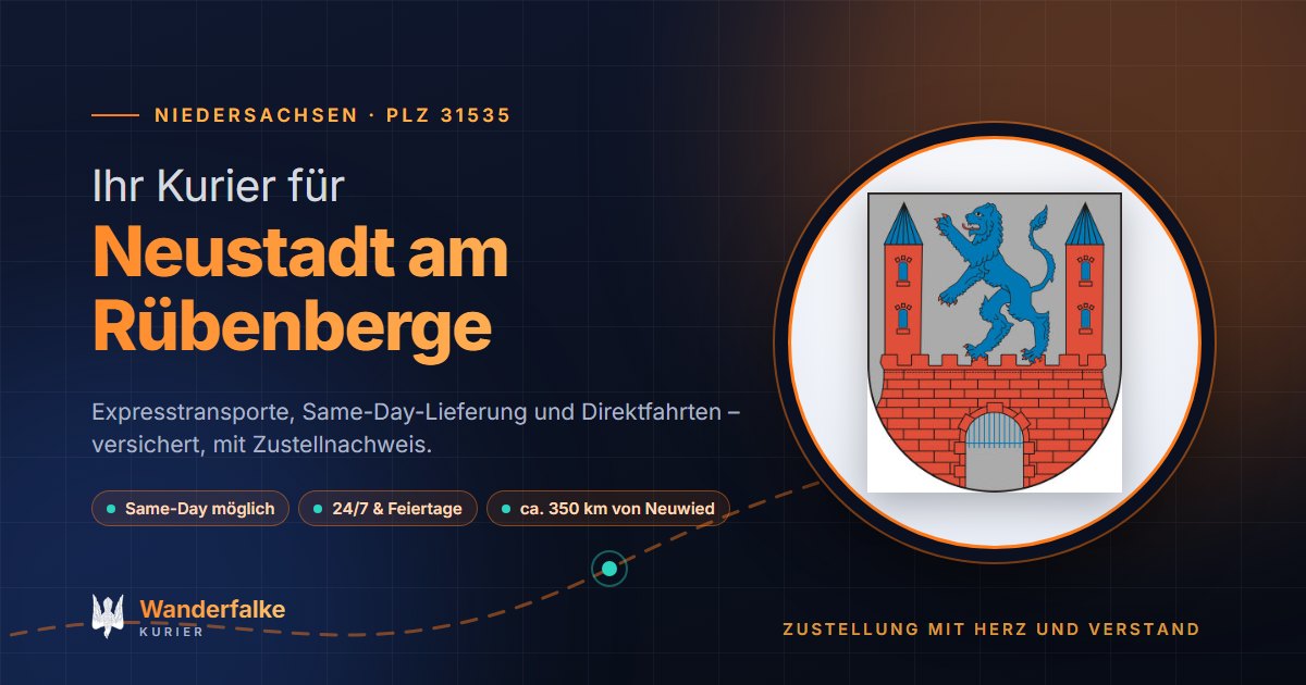 Kurierdienst Neustadt am Rübenberge: Wappen von Neustadt am Rübenberge und das Angebot von Wanderfalke Kurier – Express, Same-Day und Direktfahrt ab Neuwied
