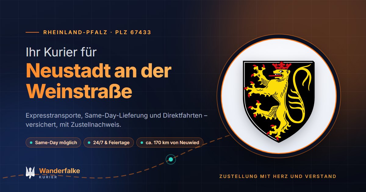 Kurierdienst Neustadt an der Weinstraße: Wappen von Neustadt an der Weinstraße und das Angebot von Wanderfalke Kurier – Express, Same-Day und Direktfahrt ab Neuwied