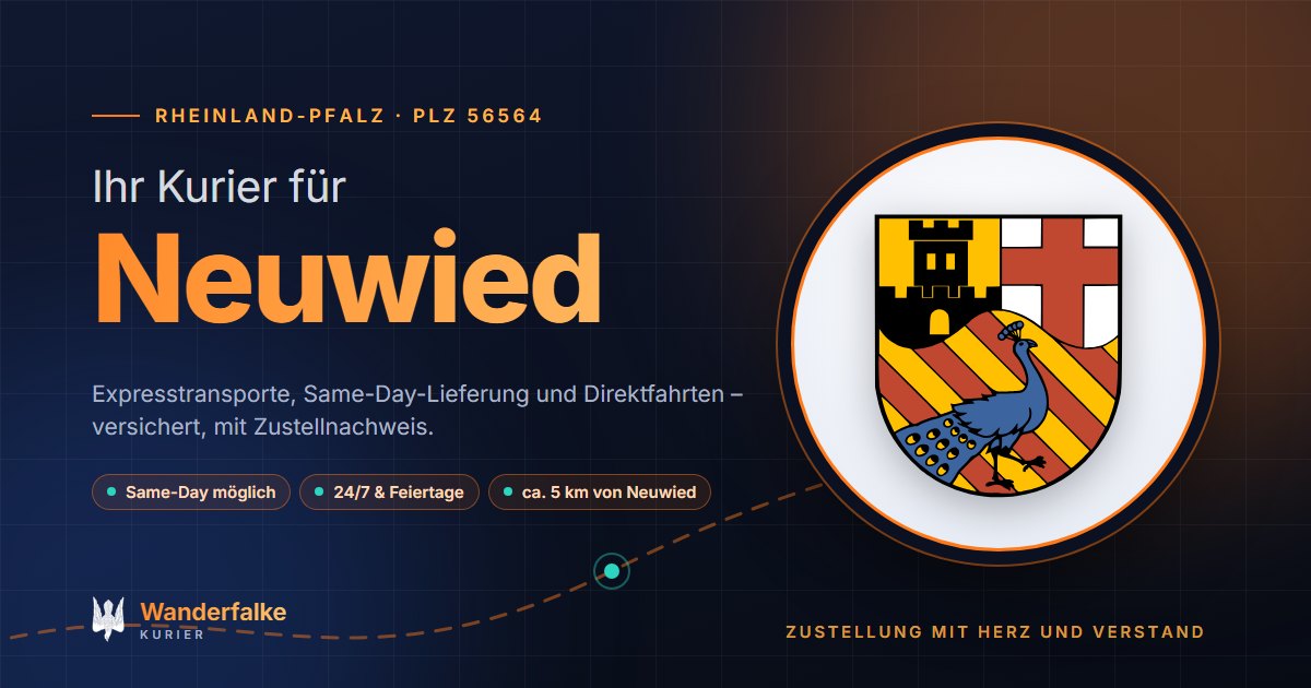 Kurierdienst Neuwied: Wappen von Neuwied und das Angebot von Wanderfalke Kurier – Express, Same-Day und Direktfahrt ab Neuwied