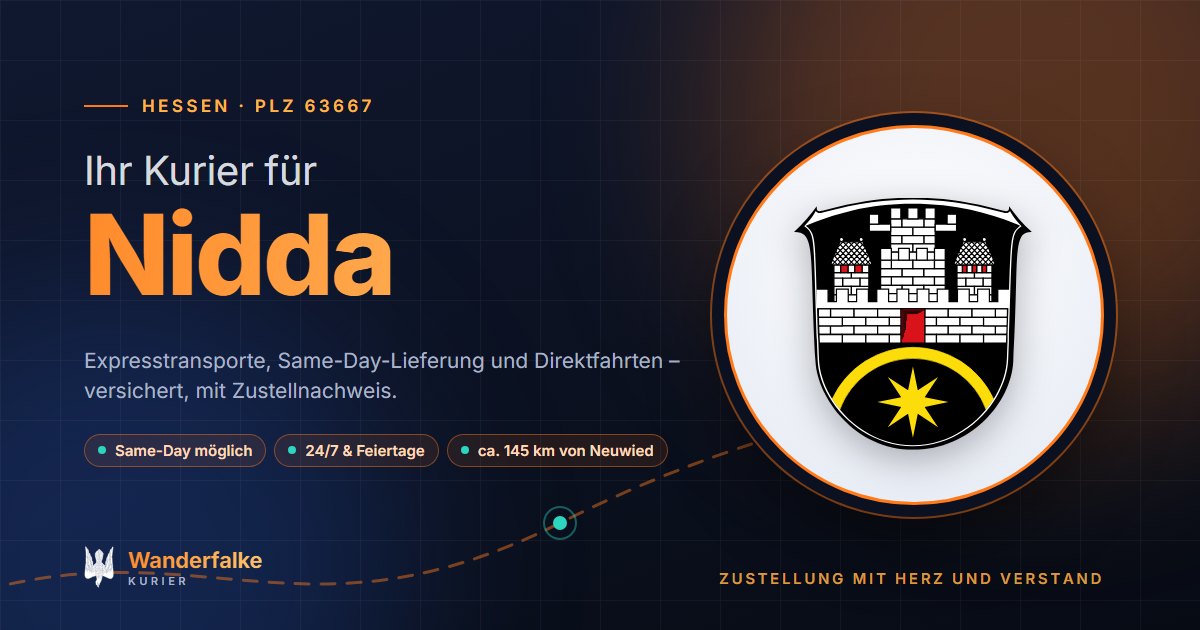 Kurierdienst Nidda: Wappen von Nidda und das Angebot von Wanderfalke Kurier – Express, Same-Day und Direktfahrt ab Neuwied