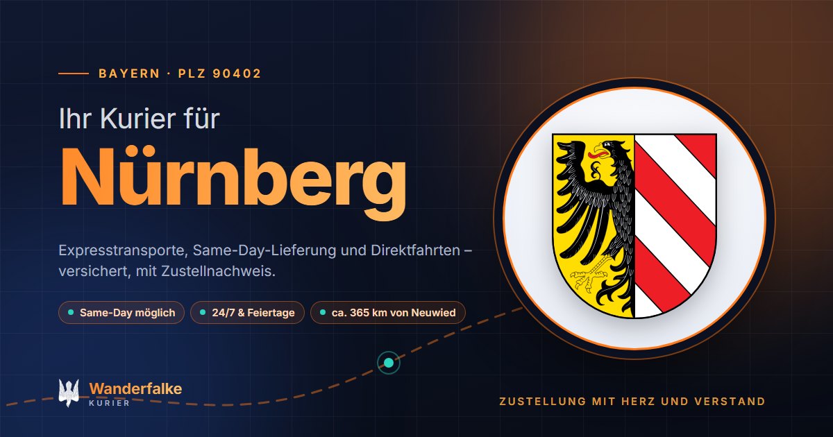 Kurierdienst Nürnberg: Wappen von Nürnberg und das Angebot von Wanderfalke Kurier – Express, Same-Day und Direktfahrt ab Neuwied