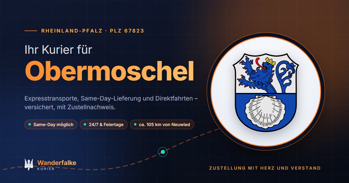 Kurierdienst Obermoschel: Wappen von Obermoschel und das Angebot von Wanderfalke Kurier – Express, Same-Day und Direktfahrt ab Neuwied