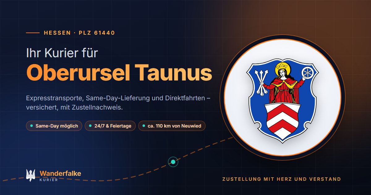 Kurierdienst Oberursel Taunus: Wappen von Oberursel Taunus und das Angebot von Wanderfalke Kurier – Express, Same-Day und Direktfahrt ab Neuwied