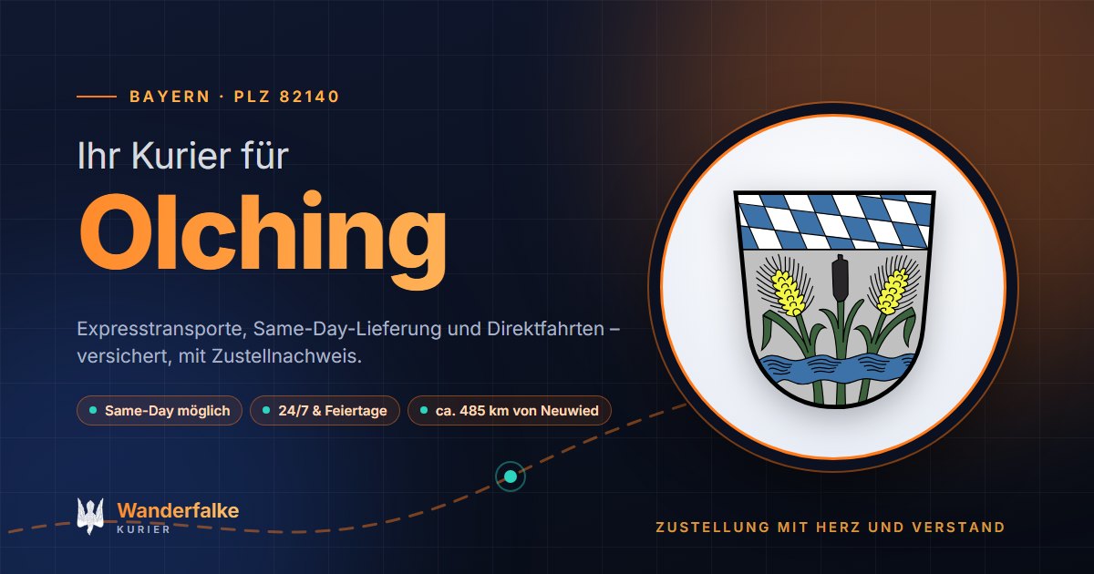 Kurierdienst Olching: Wappen von Olching und das Angebot von Wanderfalke Kurier – Express, Same-Day und Direktfahrt ab Neuwied