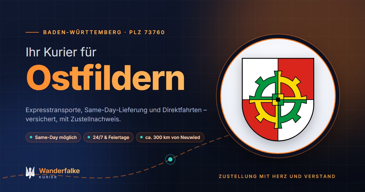 Kurierdienst Ostfildern: Wappen von Ostfildern und das Angebot von Wanderfalke Kurier – Express, Same-Day und Direktfahrt ab Neuwied