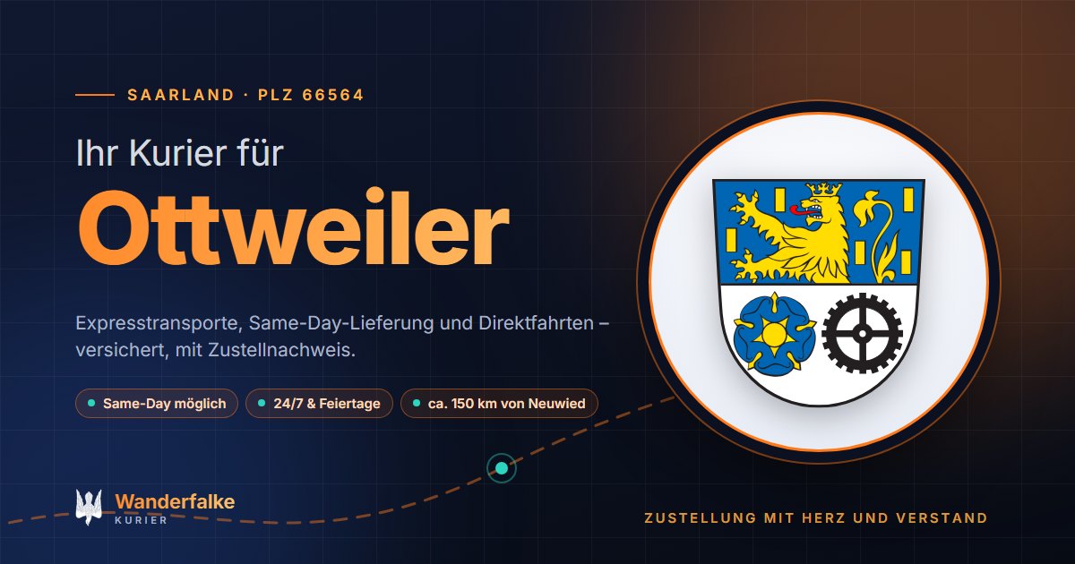 Kurierdienst Ottweiler: Wappen von Ottweiler und das Angebot von Wanderfalke Kurier – Express, Same-Day und Direktfahrt ab Neuwied