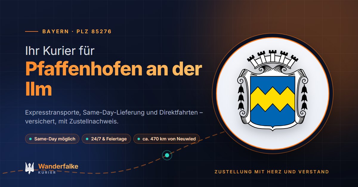 Kurierdienst Pfaffenhofen an der Ilm: Wappen von Pfaffenhofen an der Ilm und das Angebot von Wanderfalke Kurier – Express, Same-Day und Direktfahrt ab Neuwied