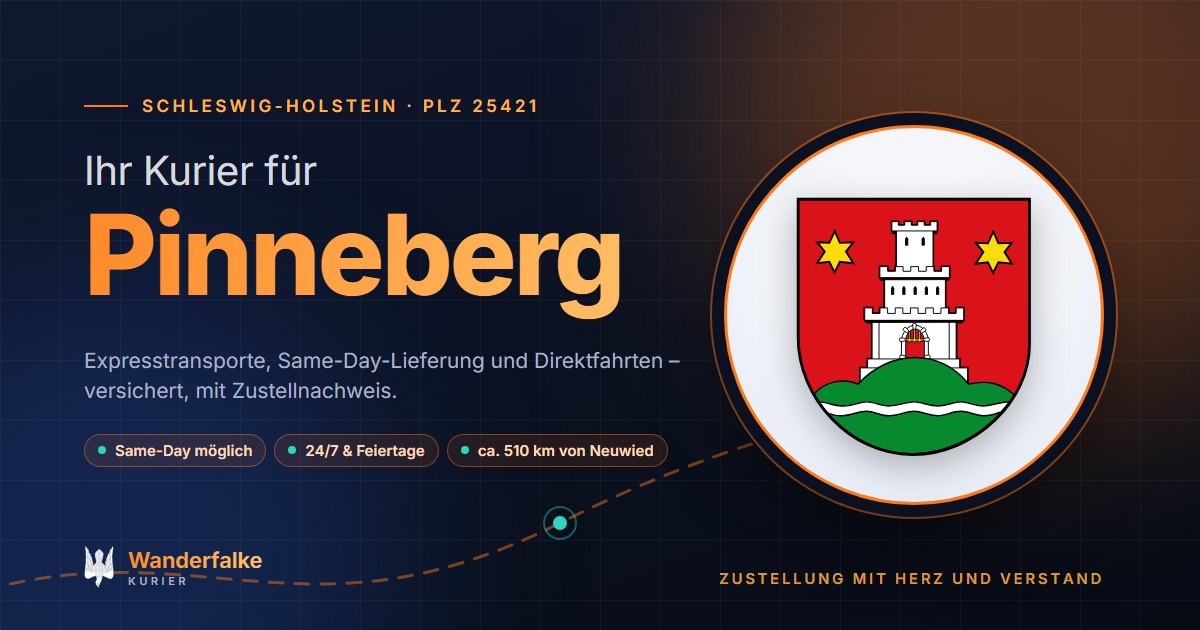 Kurierdienst Pinneberg: Wappen von Pinneberg und das Angebot von Wanderfalke Kurier – Express, Same-Day und Direktfahrt ab Neuwied