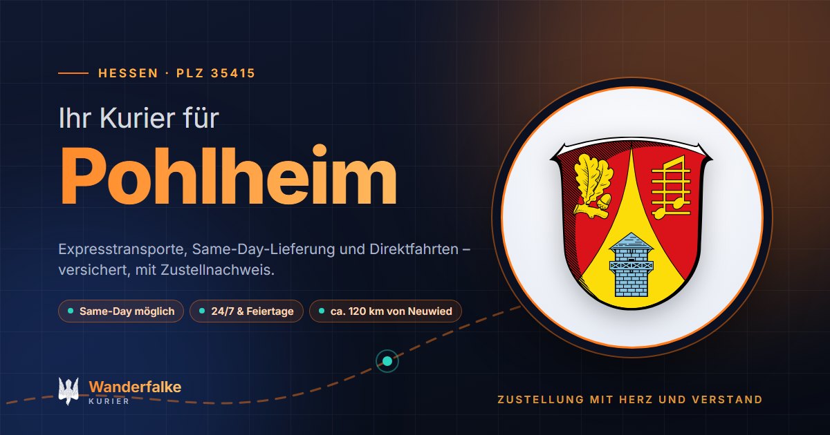 Kurierdienst Pohlheim: Wappen von Pohlheim und das Angebot von Wanderfalke Kurier – Express, Same-Day und Direktfahrt ab Neuwied