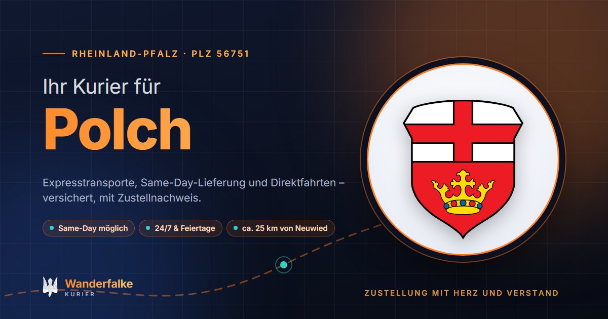 Kurierdienst Polch: Wappen von Polch und das Angebot von Wanderfalke Kurier – Express, Same-Day und Direktfahrt ab Neuwied