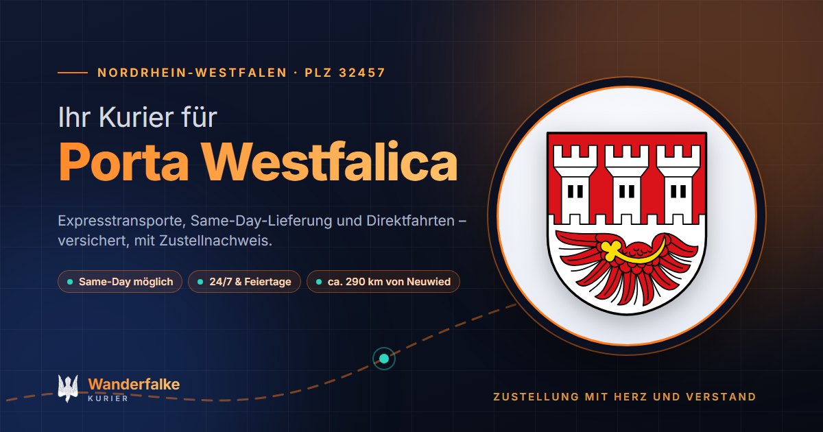 Kurierdienst Porta Westfalica: Wappen von Porta Westfalica und das Angebot von Wanderfalke Kurier – Express, Same-Day und Direktfahrt ab Neuwied