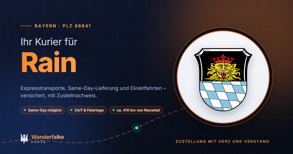 Kurierdienst Rain: Wappen von Rain und das Angebot von Wanderfalke Kurier – Express, Same-Day und Direktfahrt ab Neuwied