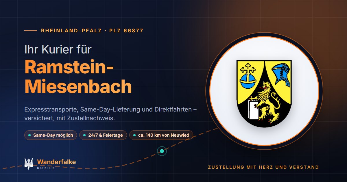 Kurierdienst Ramstein-Miesenbach: Wappen von Ramstein-Miesenbach und das Angebot von Wanderfalke Kurier – Express, Same-Day und Direktfahrt ab Neuwied