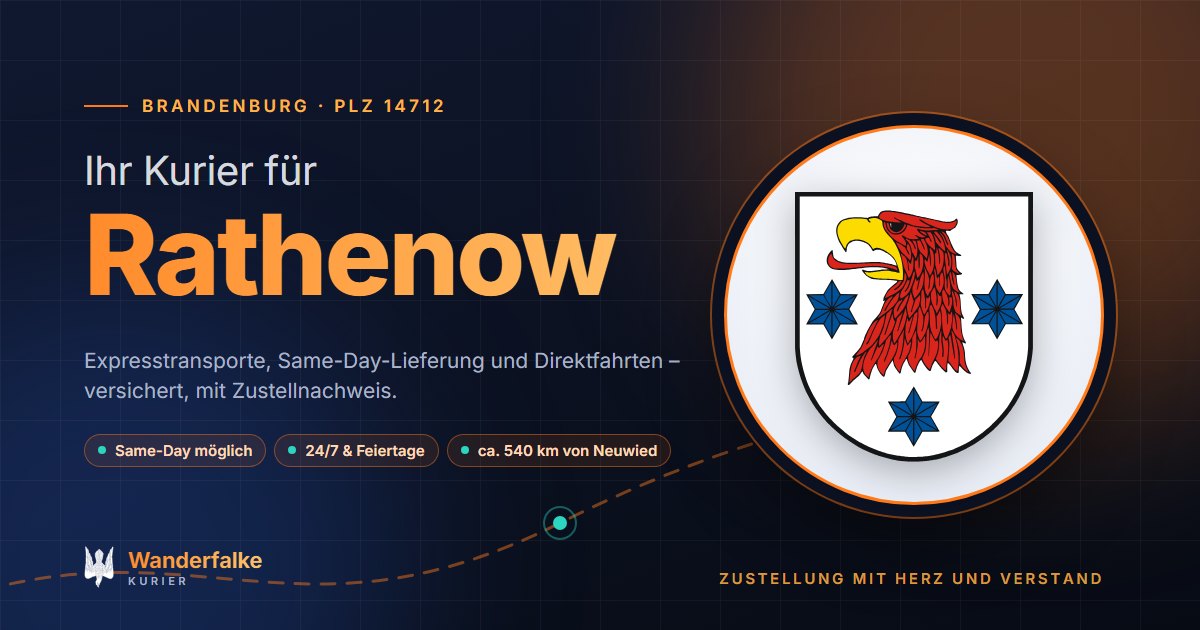 Kurierdienst Rathenow: Wappen von Rathenow und das Angebot von Wanderfalke Kurier – Express, Same-Day und Direktfahrt ab Neuwied