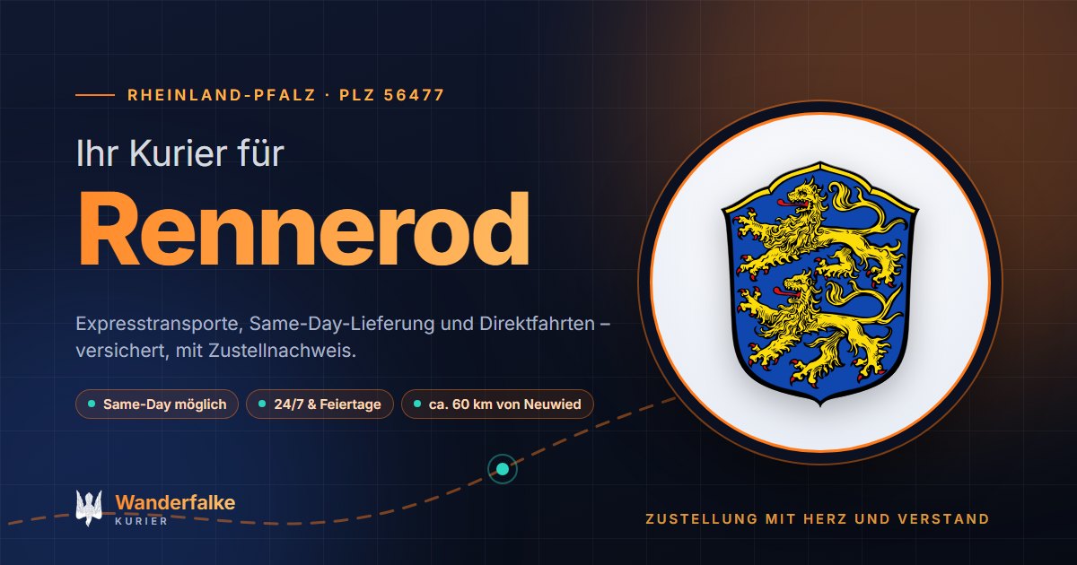 Kurierdienst Rennerod: Wappen von Rennerod und das Angebot von Wanderfalke Kurier – Express, Same-Day und Direktfahrt ab Neuwied