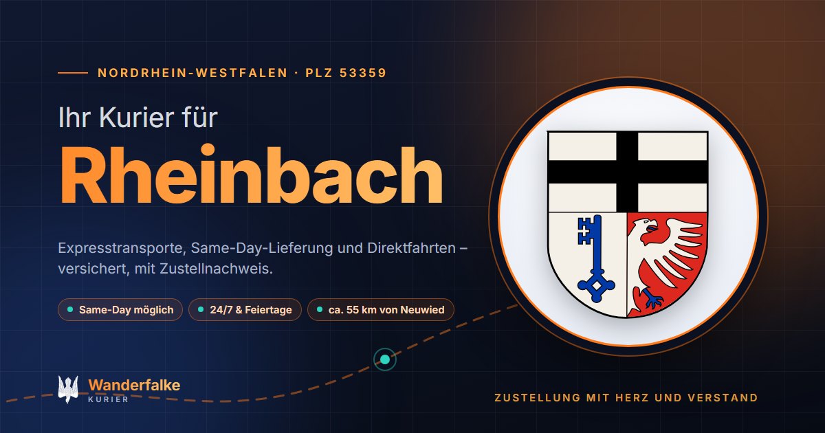 Kurierdienst Rheinbach: Wappen von Rheinbach und das Angebot von Wanderfalke Kurier – Express, Same-Day und Direktfahrt ab Neuwied