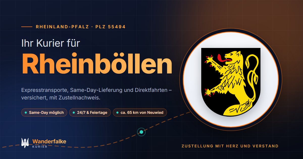 Kurierdienst Rheinböllen: Wappen von Rheinböllen und das Angebot von Wanderfalke Kurier – Express, Same-Day und Direktfahrt ab Neuwied