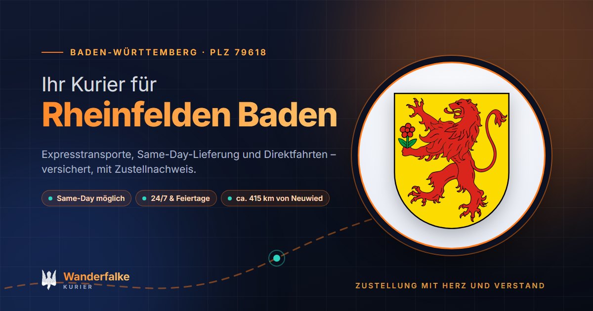 Kurierdienst Rheinfelden Baden: Wappen von Rheinfelden Baden und das Angebot von Wanderfalke Kurier – Express, Same-Day und Direktfahrt ab Neuwied