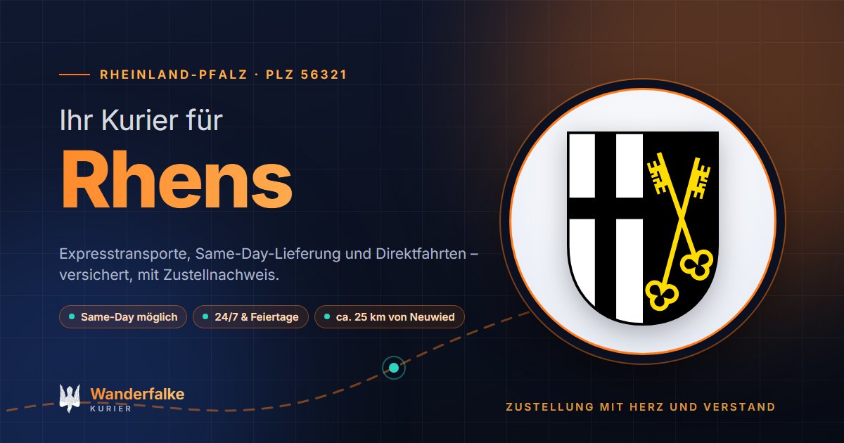 Kurierdienst Rhens: Wappen von Rhens und das Angebot von Wanderfalke Kurier – Express, Same-Day und Direktfahrt ab Neuwied