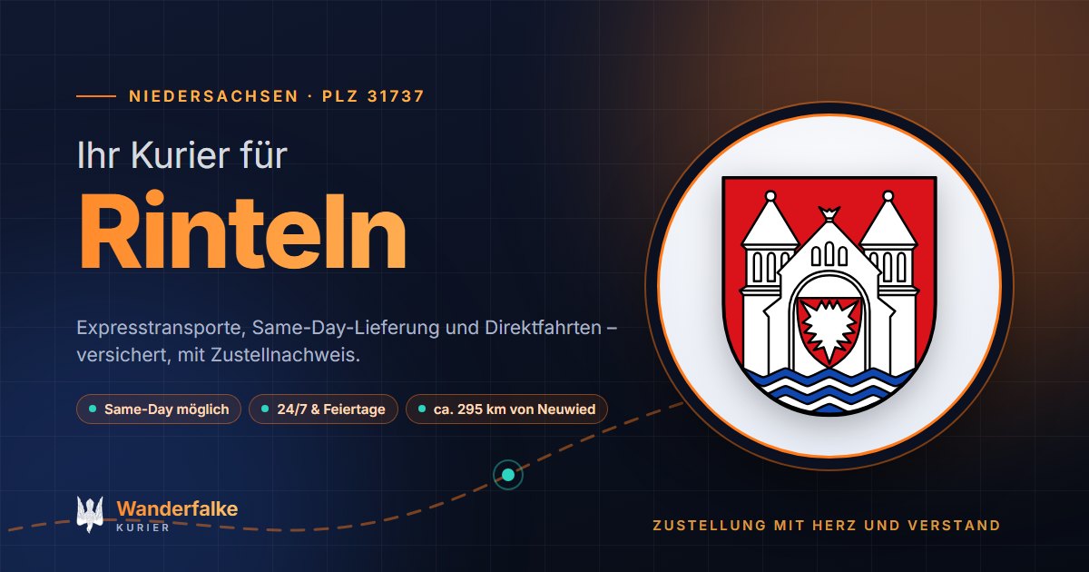 Kurierdienst Rinteln: Wappen von Rinteln und das Angebot von Wanderfalke Kurier – Express, Same-Day und Direktfahrt ab Neuwied