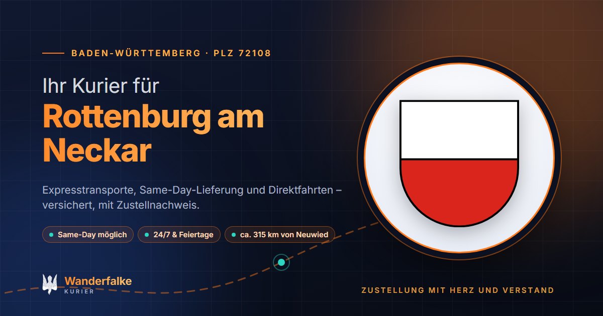 Kurierdienst Rottenburg am Neckar: Wappen von Rottenburg am Neckar und das Angebot von Wanderfalke Kurier – Express, Same-Day und Direktfahrt ab Neuwied