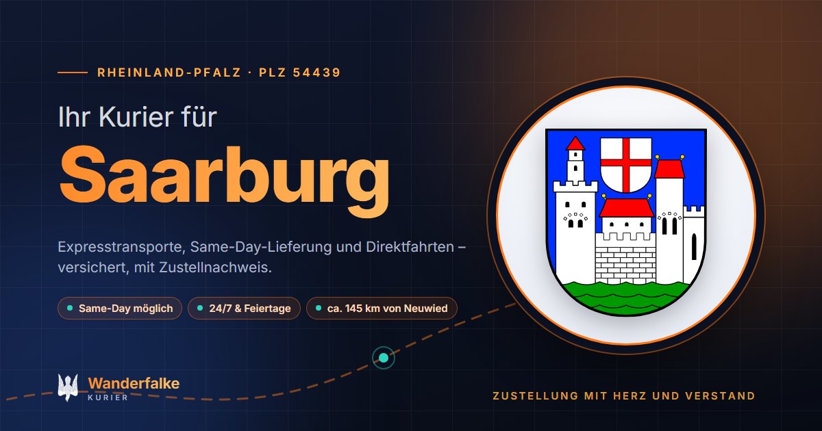 Kurierdienst Saarburg: Wappen von Saarburg und das Angebot von Wanderfalke Kurier – Express, Same-Day und Direktfahrt ab Neuwied