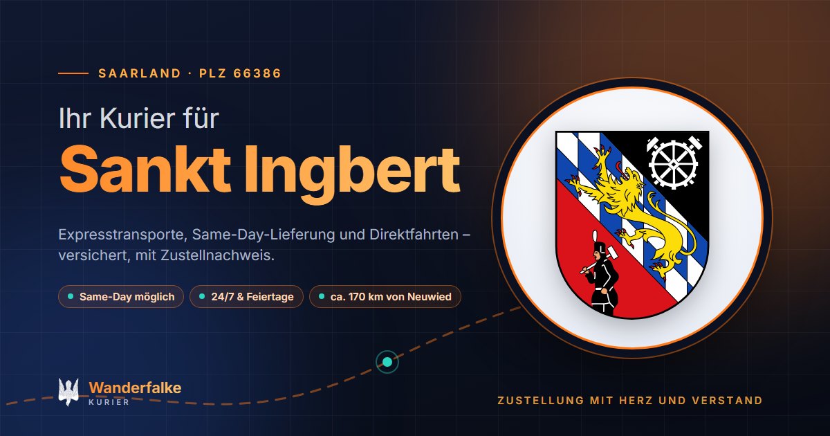 Kurierdienst Sankt Ingbert: Wappen von Sankt Ingbert und das Angebot von Wanderfalke Kurier – Express, Same-Day und Direktfahrt ab Neuwied
