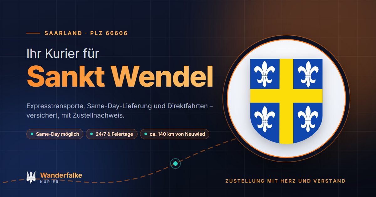 Kurierdienst Sankt Wendel: Wappen von Sankt Wendel und das Angebot von Wanderfalke Kurier – Express, Same-Day und Direktfahrt ab Neuwied