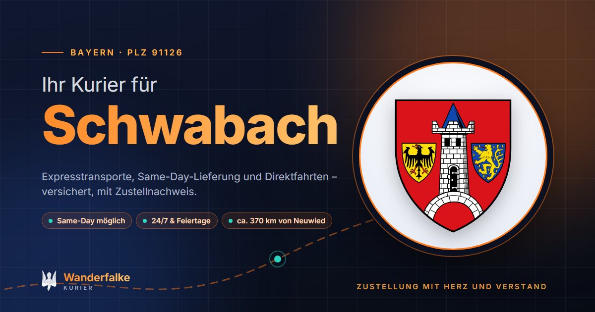 Kurierdienst Schwabach: Wappen von Schwabach und das Angebot von Wanderfalke Kurier – Express, Same-Day und Direktfahrt ab Neuwied