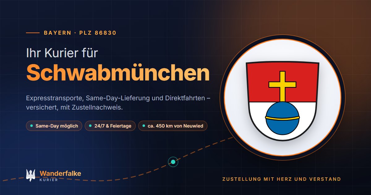 Kurierdienst Schwabmünchen: Wappen von Schwabmünchen und das Angebot von Wanderfalke Kurier – Express, Same-Day und Direktfahrt ab Neuwied