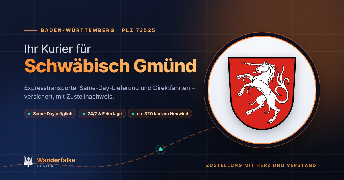 Kurierdienst Schwäbisch Gmünd: Wappen von Schwäbisch Gmünd und das Angebot von Wanderfalke Kurier – Express, Same-Day und Direktfahrt ab Neuwied