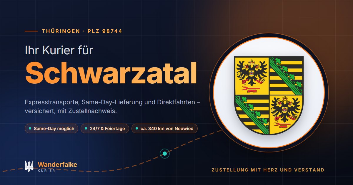 Kurierdienst Schwarzatal: Wappen von Schwarzatal und das Angebot von Wanderfalke Kurier – Express, Same-Day und Direktfahrt ab Neuwied
