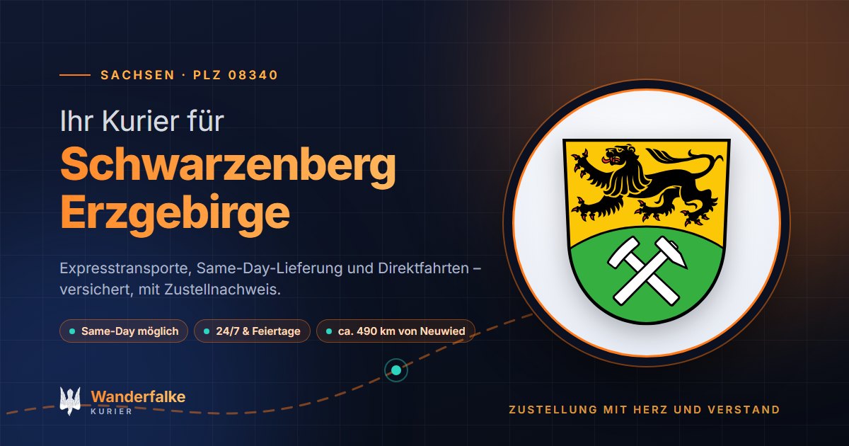 Kurierdienst Schwarzenberg Erzgebirge: Wappen von Schwarzenberg Erzgebirge und das Angebot von Wanderfalke Kurier – Express, Same-Day und Direktfahrt ab Neuwied