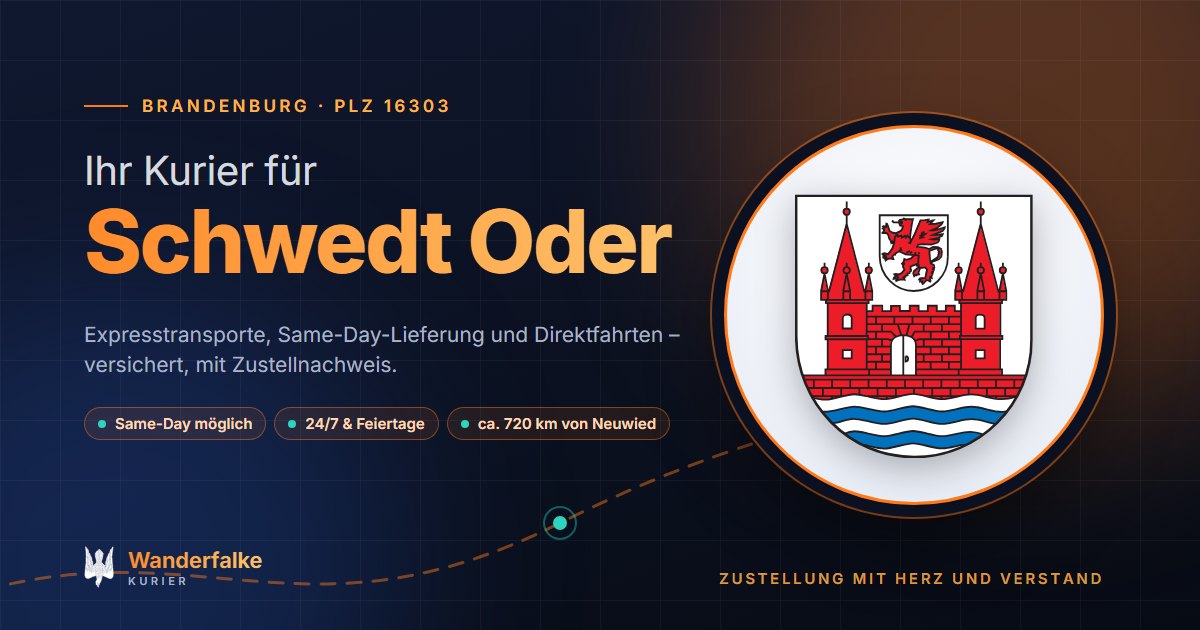 Kurierdienst Schwedt Oder: Wappen von Schwedt Oder und das Angebot von Wanderfalke Kurier – Express, Same-Day und Direktfahrt ab Neuwied