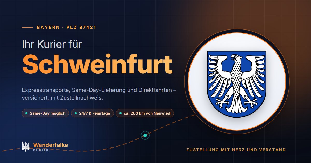 Kurierdienst Schweinfurt: Wappen von Schweinfurt und das Angebot von Wanderfalke Kurier – Express, Same-Day und Direktfahrt ab Neuwied