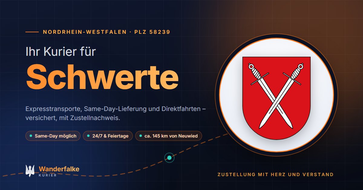 Kurierdienst Schwerte: Wappen von Schwerte und das Angebot von Wanderfalke Kurier – Express, Same-Day und Direktfahrt ab Neuwied