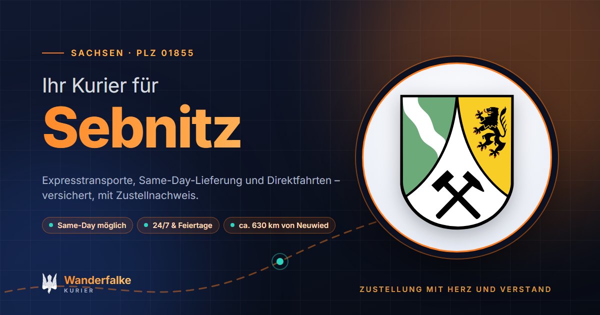 Kurierdienst Sebnitz: Wappen von Sebnitz und das Angebot von Wanderfalke Kurier – Express, Same-Day und Direktfahrt ab Neuwied