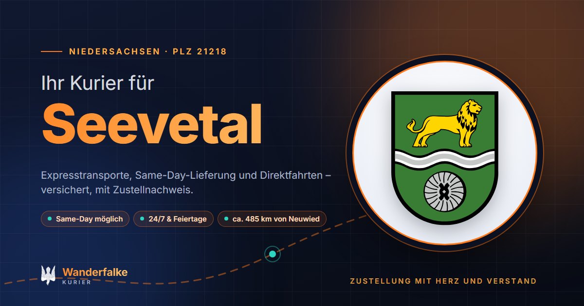 Kurierdienst Seevetal: Wappen von Seevetal und das Angebot von Wanderfalke Kurier – Express, Same-Day und Direktfahrt ab Neuwied