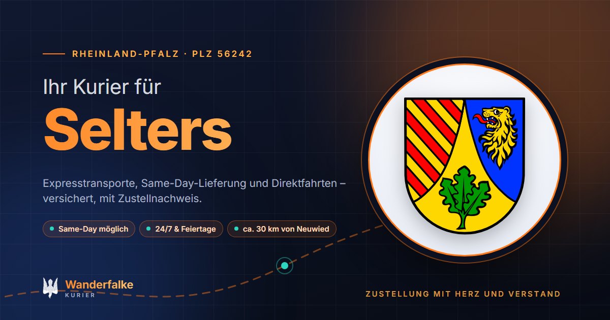 Kurierdienst Selters: Wappen von Selters und das Angebot von Wanderfalke Kurier – Express, Same-Day und Direktfahrt ab Neuwied