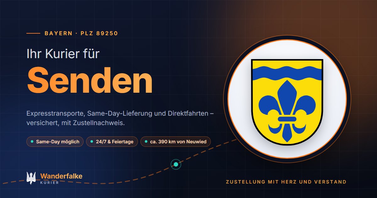 Kurierdienst Senden: Wappen von Senden und das Angebot von Wanderfalke Kurier – Express, Same-Day und Direktfahrt ab Neuwied