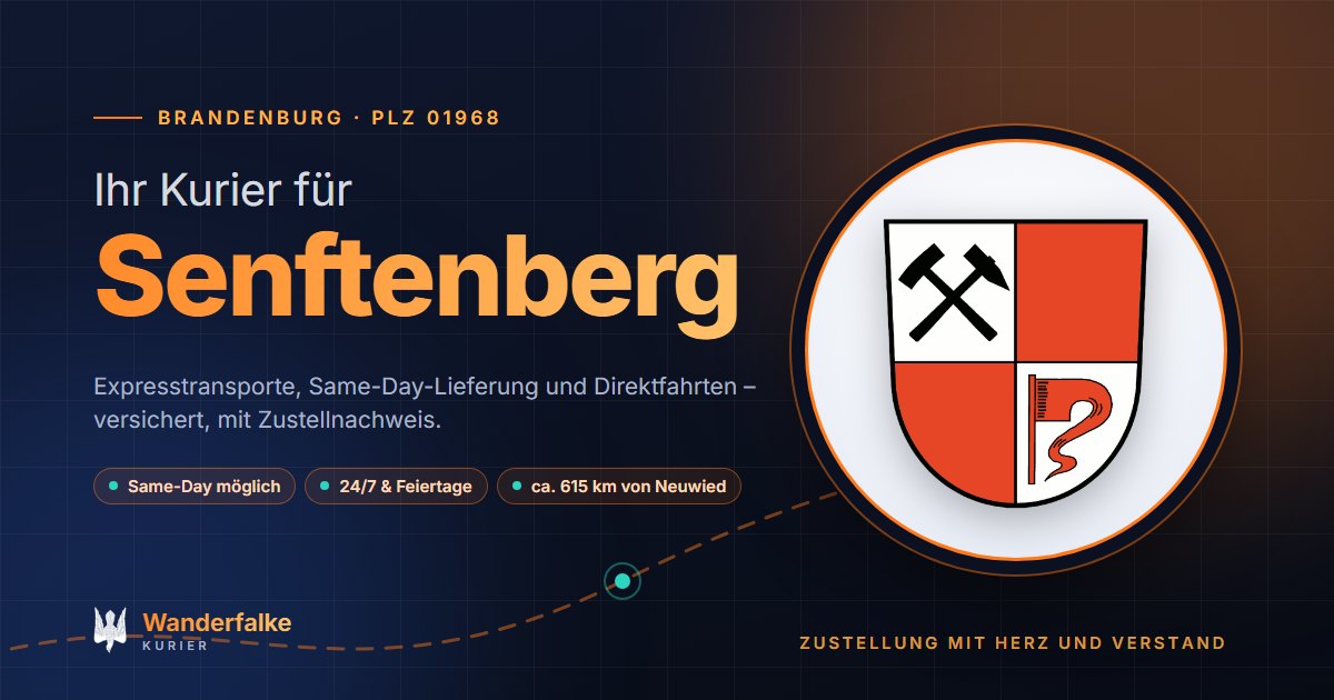 Kurierdienst Senftenberg: Wappen von Senftenberg und das Angebot von Wanderfalke Kurier – Express, Same-Day und Direktfahrt ab Neuwied