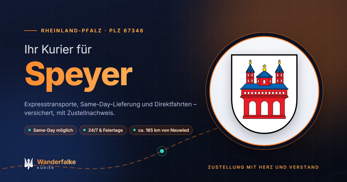Kurierdienst Speyer: Wappen von Speyer und das Angebot von Wanderfalke Kurier – Express, Same-Day und Direktfahrt ab Neuwied