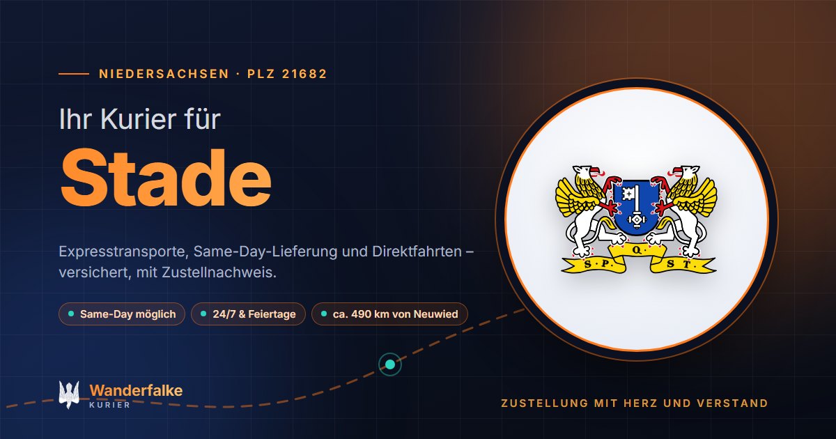 Kurierdienst Stade: Wappen von Stade und das Angebot von Wanderfalke Kurier – Express, Same-Day und Direktfahrt ab Neuwied