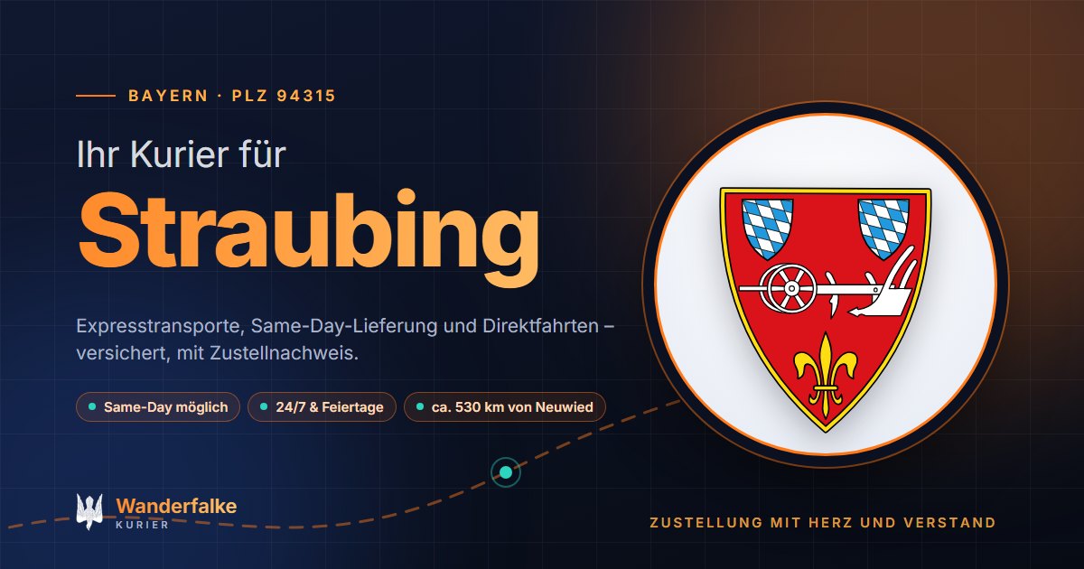Kurierdienst Straubing: Wappen von Straubing und das Angebot von Wanderfalke Kurier – Express, Same-Day und Direktfahrt ab Neuwied