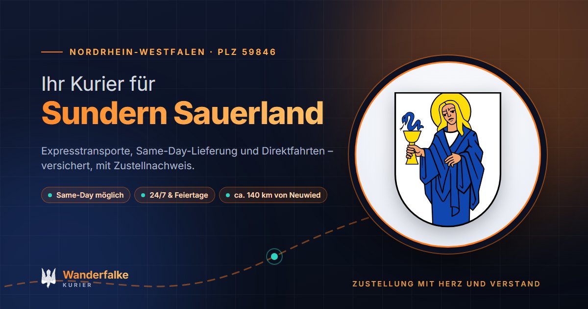 Kurierdienst Sundern Sauerland: Wappen von Sundern Sauerland und das Angebot von Wanderfalke Kurier – Express, Same-Day und Direktfahrt ab Neuwied