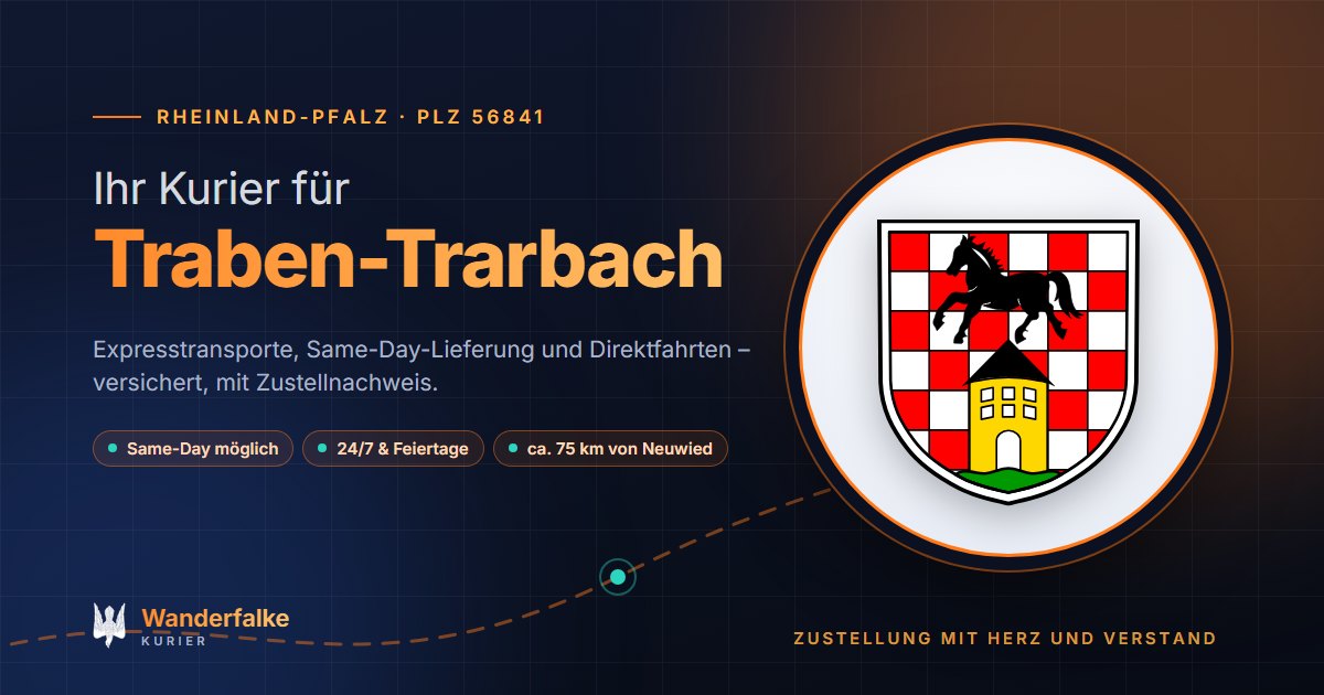 Kurierdienst Traben-Trarbach: Wappen von Traben-Trarbach und das Angebot von Wanderfalke Kurier – Express, Same-Day und Direktfahrt ab Neuwied