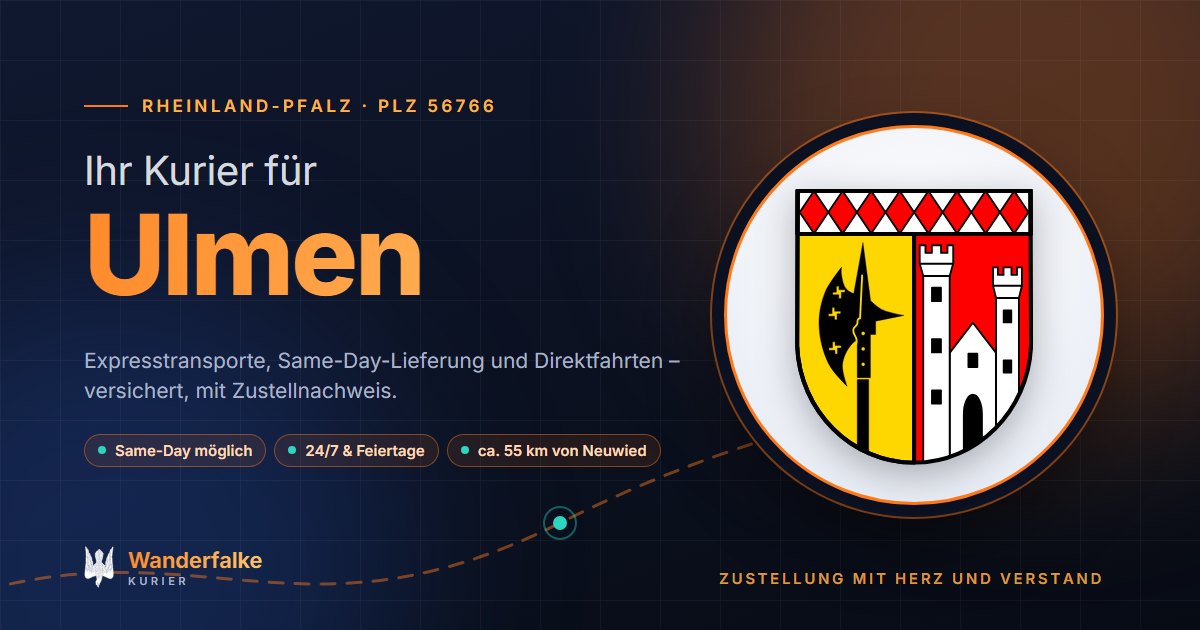 Kurierdienst Ulmen: Wappen von Ulmen und das Angebot von Wanderfalke Kurier – Express, Same-Day und Direktfahrt ab Neuwied