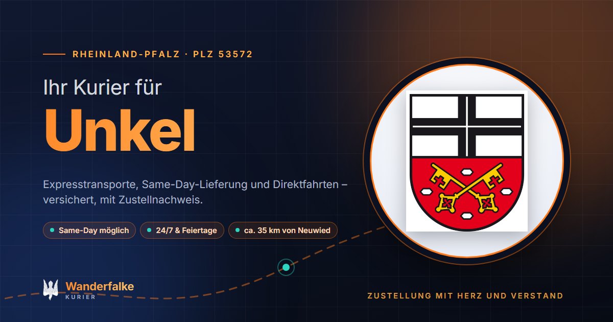Kurierdienst Unkel: Wappen von Unkel und das Angebot von Wanderfalke Kurier – Express, Same-Day und Direktfahrt ab Neuwied