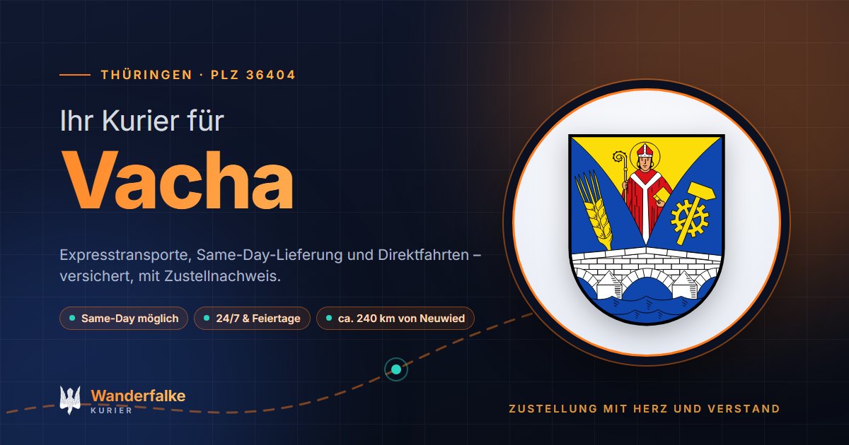 Kurierdienst Vacha: Wappen von Vacha und das Angebot von Wanderfalke Kurier – Express, Same-Day und Direktfahrt ab Neuwied