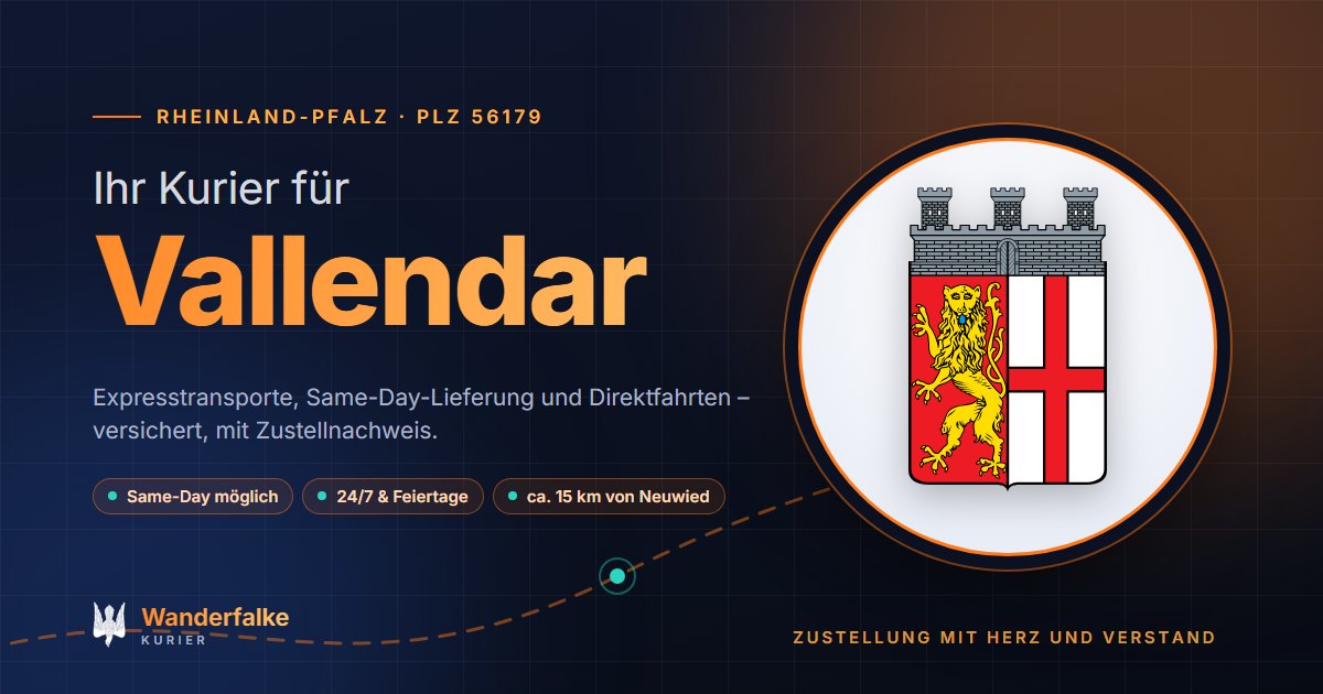 Kurierdienst Vallendar: Wappen von Vallendar und das Angebot von Wanderfalke Kurier – Express, Same-Day und Direktfahrt ab Neuwied